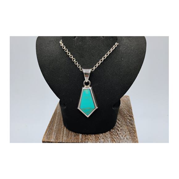 Taxco Turquoise and 950 Sterling Silver Necklace - Picture 2 of 7
